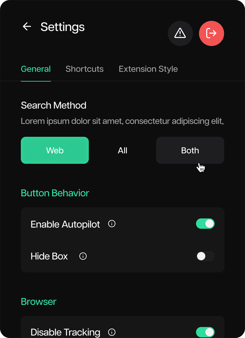 DropIn extension — settings